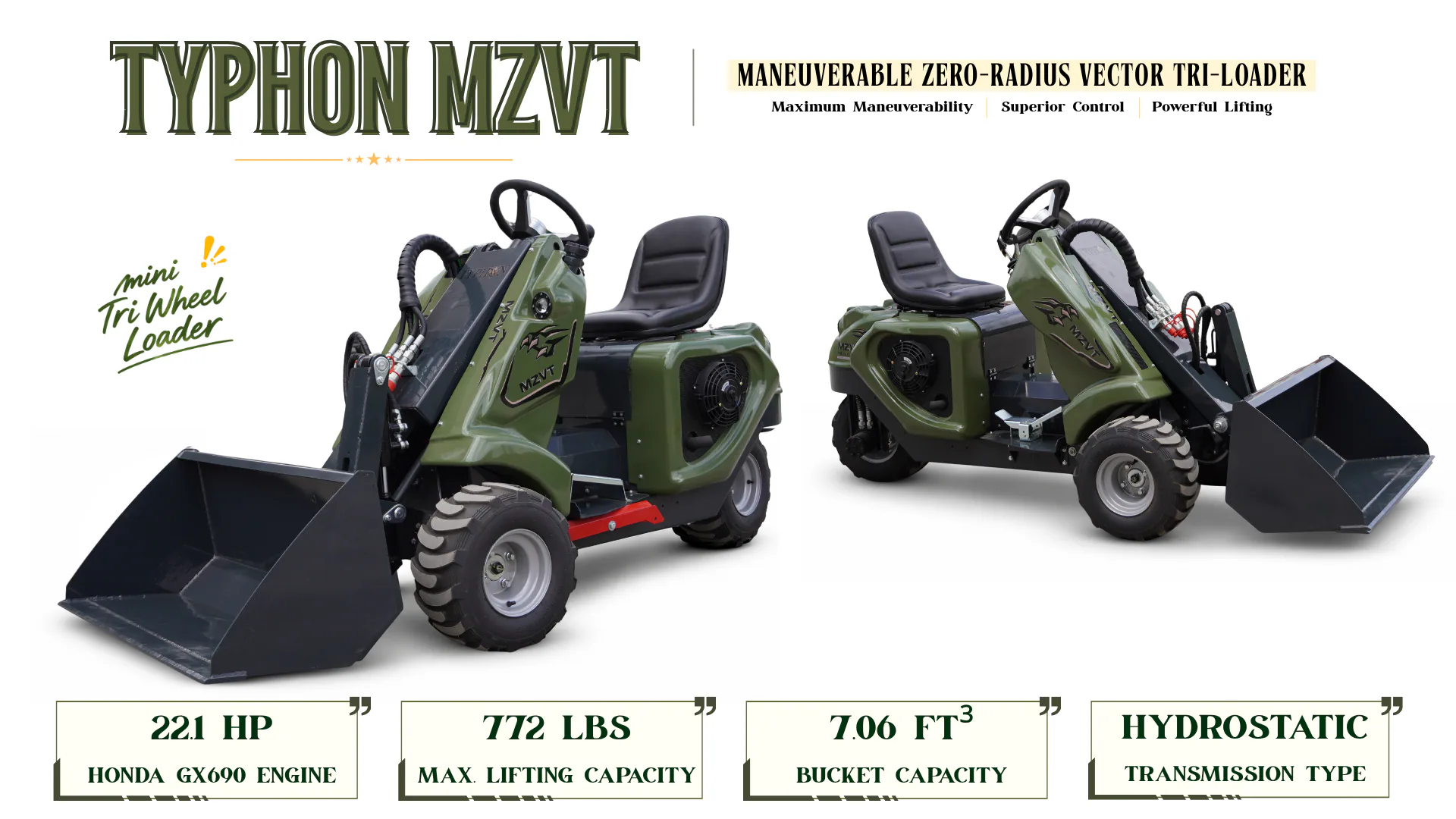 Dimensional schematic and footprint view of the TYPHON MZVT compact loader